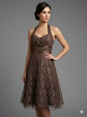 Jessica Vintage Bronze Metallic Lace Halter Dress Made in Canada 10 Whimsigoth